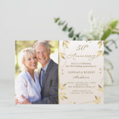 50. Hochzeitstag Gold Blätter Einladung (Stehend Vorderseite)