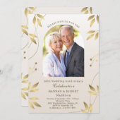 50. Hochzeitstag Gold Blätter Einladung (Vorne/Hinten)