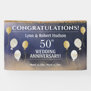 50. Hochzeitstag, Gold, Blau, Weiß Banner