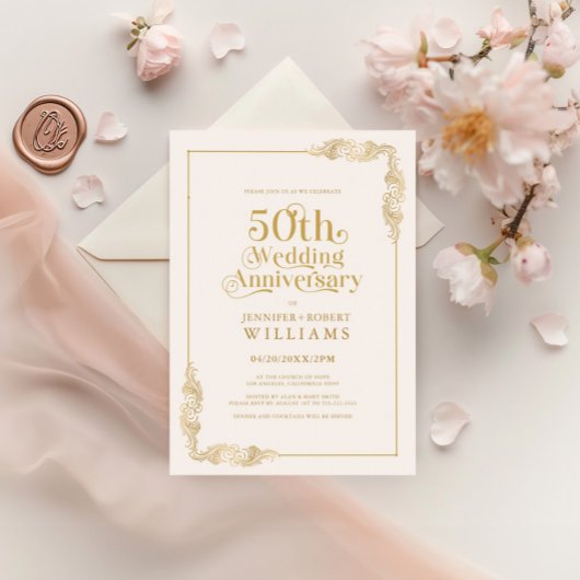 50. Hochzeitstag Gold Blumenrahmen Einladung