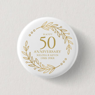 50. Hochzeitstag Gold Botanische Rahmen Button