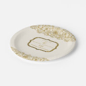 50. Hochzeitstag Gold Creme Art Nouveau Pappteller (Schrägansicht)