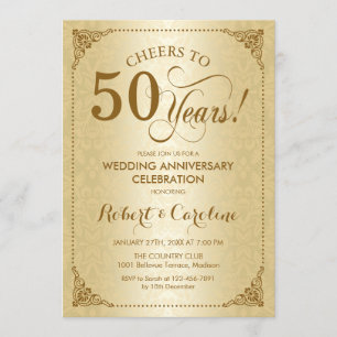 50. Hochzeitstag - Gold Damast Einladung