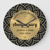 50. Hochzeitstag Gold & Diamanten Große Wanduhr (Vorderseite)