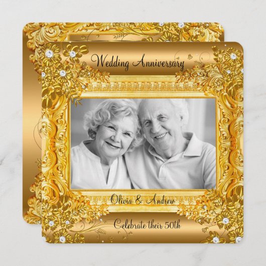 50. Hochzeitstag Gold Diamond Foto Einladung (Vorne/Hinten)
