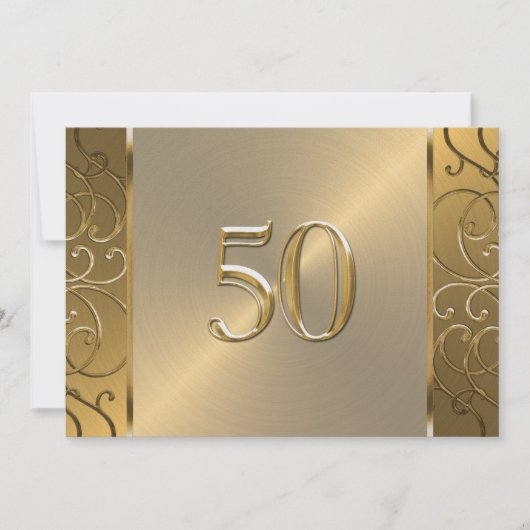 50. Hochzeitstag Gold Filigree Wirbel Einladung (Vorderseite)