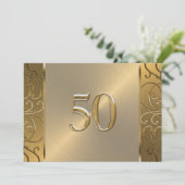 50. Hochzeitstag Gold Filigree Wirbel Einladung (Stehend Vorderseite)