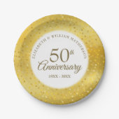 50. Hochzeitstag Gold Foil Hearts Confetti Pappteller (Vorderseite)