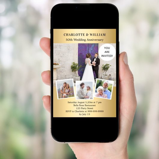 50. Hochzeitstag Gold-Foto-Collage Einladung