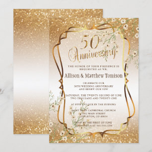 50. Hochzeitstag Gold Glitter   DIY Text Einladung