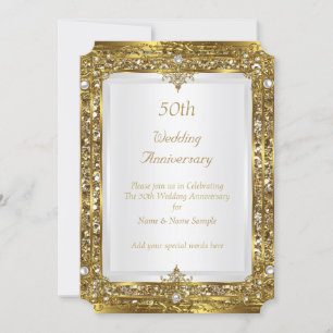 50. Hochzeitstag Gold Glitter Weiße Perle Einladung