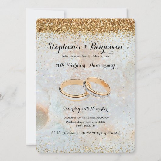 50. Hochzeitstag Gold Glitzer Celestial Einladung (Vorderseite)