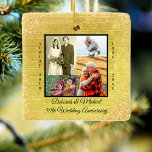 50. Hochzeitstag Gold Glitzer Foto Keramikornament<br><div class="desc">Schaffen Sie sich ein eigenes 50-jähriges Geburtstagsschmuck für die alltägliche Ausstellung oder ergänzen Sie Ihre Weihnachtsdekoration. Dieses elegante, moderne Design ist in Gold und Schwarz gehalten, mit einem Glitzer und Textur-Effekt. Die Fotovorlage ist für Sie bereit, 4 Ihrer Lieblings-Fotos aus den letzten 50 Jahren hinzuzufügen. Das Set ist nun fertig....</div>