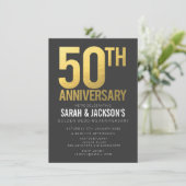 50. Hochzeitstag Gold Gray Party Einladung (Stehend Vorderseite)