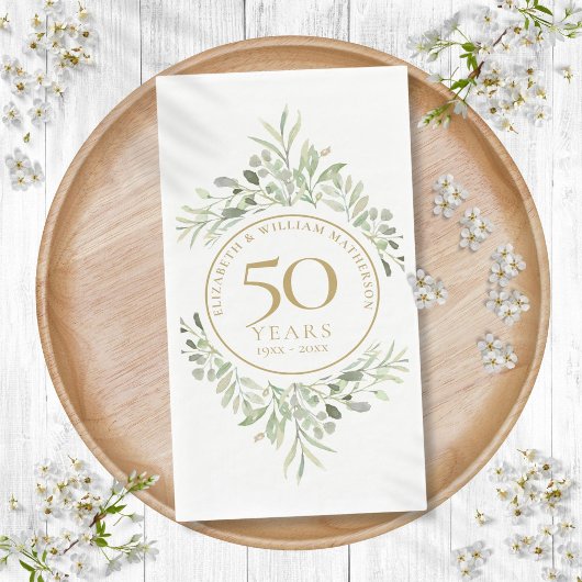 50. Hochzeitstag Gold Greenery Blätter Serviette