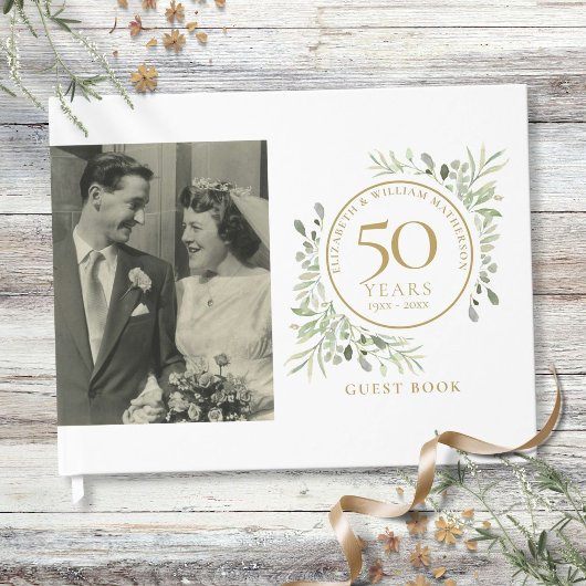 50. Hochzeitstag Gold Greenery Foto Gästebuch
