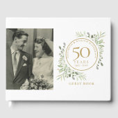 50. Hochzeitstag Gold Greenery Foto Gästebuch (Vorderseite)