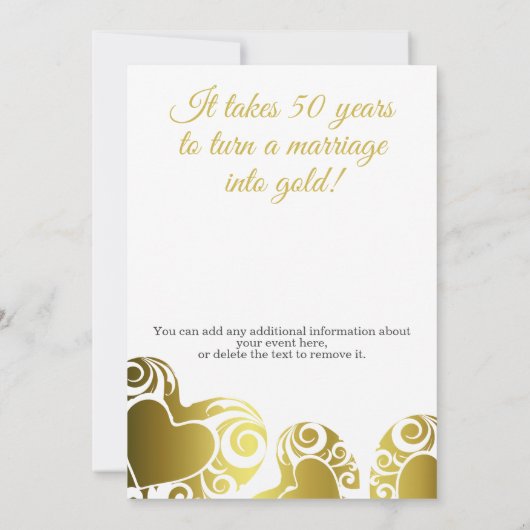 50. Hochzeitstag Gold Heart Einladung (Rückseite)