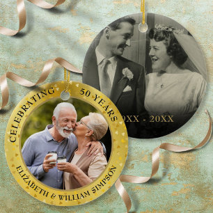 50. Hochzeitstag Gold Hearts 2 Foto Keramik Ornament
