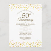 50. Hochzeitstag Gold Hearts Confetti Einladungspostkarte (Vorderseite)