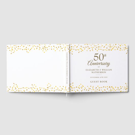 50. Hochzeitstag Gold Hearts Confetti Gästebuch (Voll)