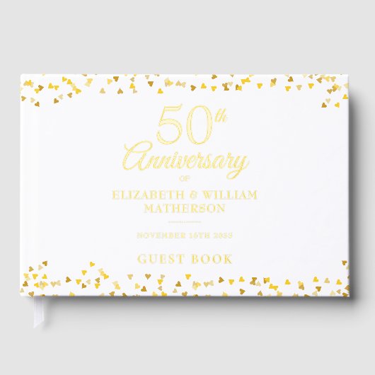 50. Hochzeitstag Gold Hearts Confetti Gästebuch (Vorderseite)