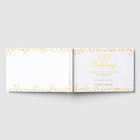 50. Hochzeitstag Gold Hearts Confetti Gästebuch (Voll)