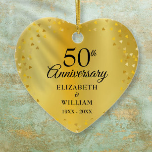 50. Hochzeitstag Gold Hearts Confetti Keramik Ornament