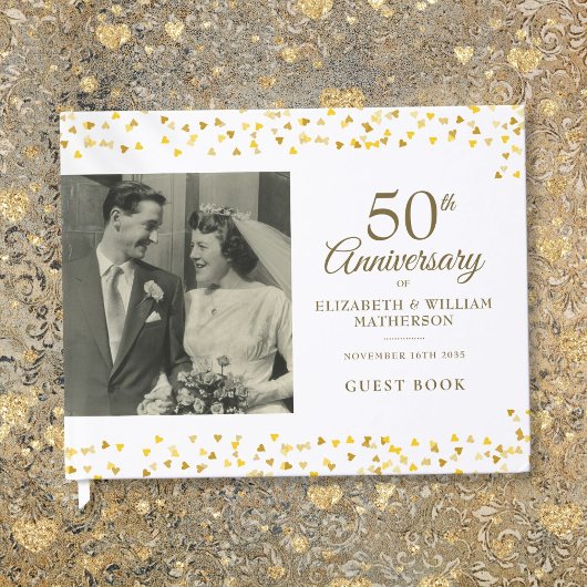 50. Hochzeitstag Gold Hearts Foto Gästebuch