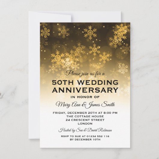 50. Hochzeitstag Gold Holiday Sparkle Einladung (Vorderseite)