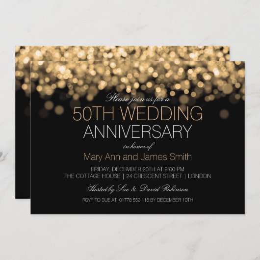 50. Hochzeitstag Gold Lights Einladung (Vorne/Hinten)