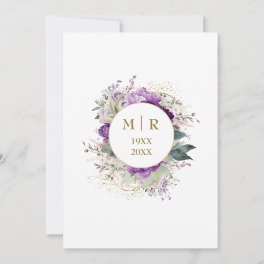 50. Hochzeitstag Gold Lila Peony Einladung (Rückseite)