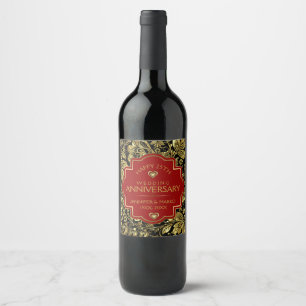 50. Hochzeitstag Gold Red & Black Weinetikett