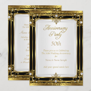 50. Hochzeitstag Gold Schwarz-weiß Pearl Einladung
