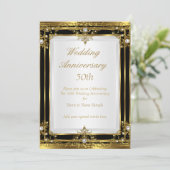 50. Hochzeitstag Gold Schwarz-weiße Perle 2 Einladung (Stehend Vorderseite)