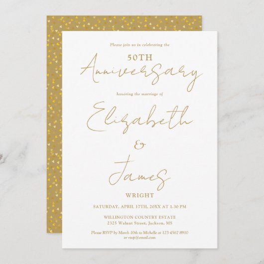50. Hochzeitstag Gold Script Hochzeit Einladung (Vorne/Hinten)