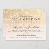 50. Hochzeitstag Gold Sparkle Lights Einladung (Vorne/Hinten)