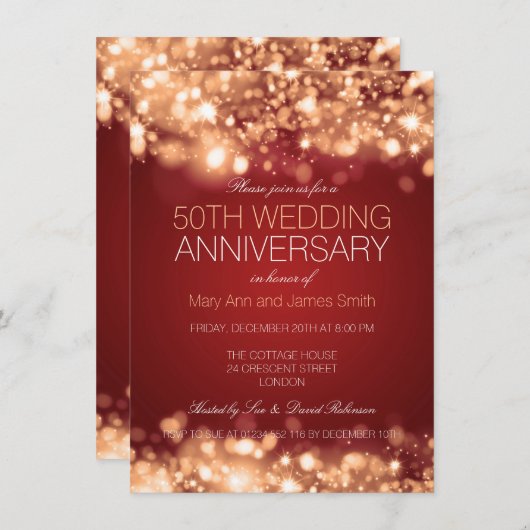 50. Hochzeitstag Gold Sparkling Lights Einladung (Vorne/Hinten)