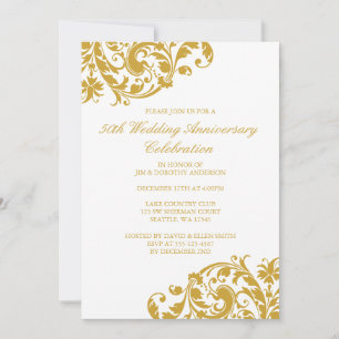 50. Hochzeitstag Gold Swirl Blüh Einladung