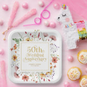 50. Hochzeitstag Gold Typografie Blume Pappteller (Party)