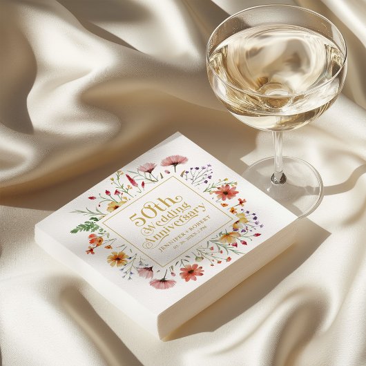 50. Hochzeitstag Gold Typografie Blume Serviette