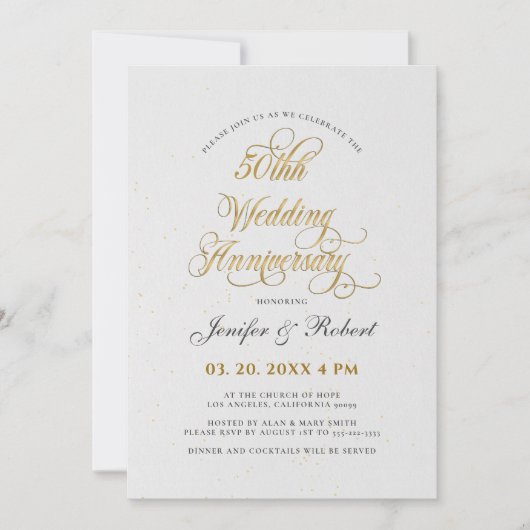 50. Hochzeitstag Gold Typografie Einladung (Vorderseite)