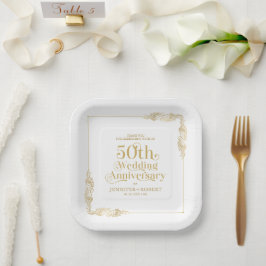 50. Hochzeitstag Gold Typografie Pappteller