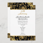50. Hochzeitstag, Gold und schwarzer Damast Einladung (Vorne/Hinten)