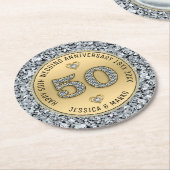 50. Hochzeitstag Gold und weiße Diamanten Runder Pappuntersetzer (Angewinkelt)