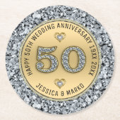 50. Hochzeitstag Gold und weiße Diamanten Runder Pappuntersetzer (Vorderseite)