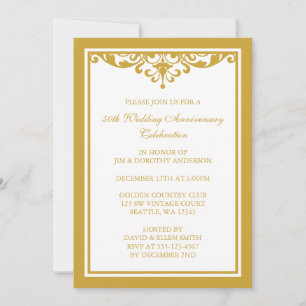 50. Hochzeitstag Gold Vintage Flourish Einladung