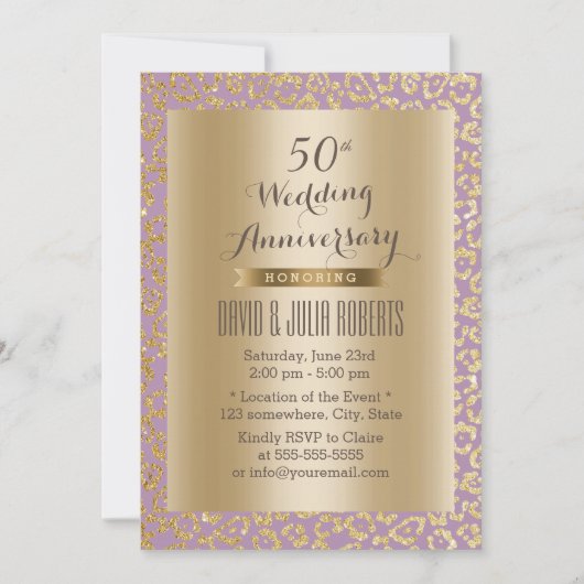 50. Hochzeitstag Gold & Violet Leopard Einladung (Vorderseite)
