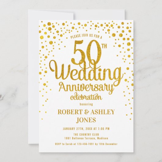50. Hochzeitstag - Gold & Weiß Einladung (Vorderseite)