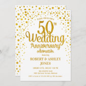 50. Hochzeitstag - Gold & Weiß Einladung (Vorne/Hinten)